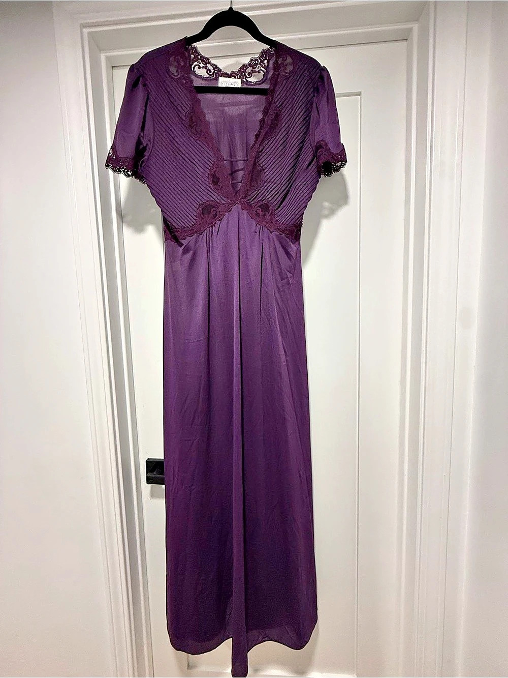 Lily of France Purple Lace Slip Maxi Dress Size Large Vintage